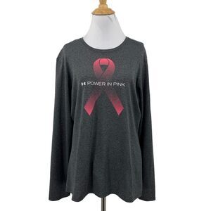 Under Armour Shirt Women L Large Power in Pink Breast Cancer Heatgear LongSleeve